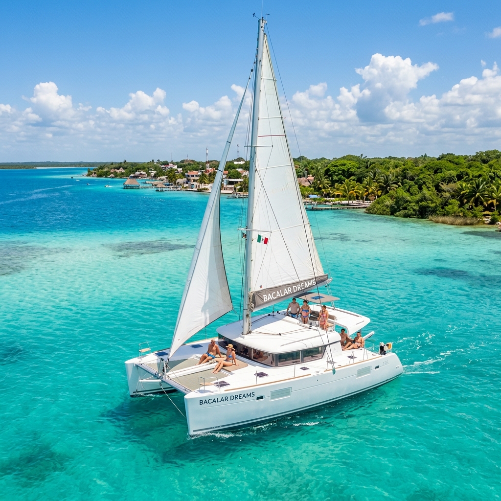 Sailing a catamaran in Bacalar